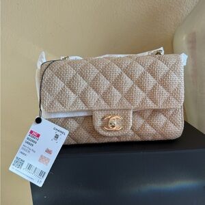 Chanel Beige Quilted Shoulder 2025 Raffia Bag sold ♥️